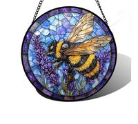 DASTOLL Stained Glass Window Hanging, Bee Lavender Sun Catchers Diamond Glass Panel Hangings Insect Suncatcher Decor for Birthday for Women, Men, Wife, Aunt, and Mom 9.8 in