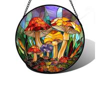 DASTOLL Stained Glass Window Hanging, Jungle Mushrooms Sun Catchers Diamond Glass Panel Hangings Plant Suncatcher Decor for Birthday for Women, Men, Wife, Aunt, and Mom 7.8 in