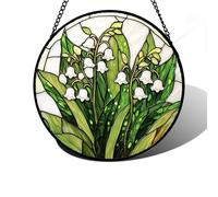 DASTOLL Stained Glass Window Hanging, Lily of The Valley Flower Sun Catchers Colorful Glass Panel Green Plants Suncatcher Decor for Birthday for Women,Men,Wife, Lovers, and Mom 7.8 in