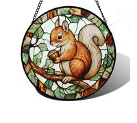 DASTOLL Stained Glass Window Hanging, Squirrel on a Branch Suncatcher Diamond Glass Panel Animal Sun Catchers Decor for Birthday for Women, Men, Wife, Aunt, and Mom 7.8 in