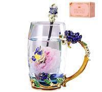 DasyFly Butterfly Glass Tea Cup Blue Rose Coffee Mug,Personalized Women Gifts for Birthday Mothers Day Anniversary Christmas for Mum,Wife,Coworker,Female Friend,Sister,Girlfriend,Grandma