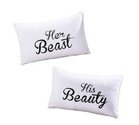 DasyFly His Hers Couples Pillowcases,2PCS Her Beast and His Beauty Pillow Case,Cute Couples Gifts Wedding Gifts V-Day Gifts for Girlfriend Boyfriend