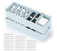 Data Cable Organiser Small Pack of 2, Cable Organiser Box, Data Cable Organiser White with 20 Silicone Cable Ties, Cable Compartment for Storing Data Cables, Charging Cables on Desk