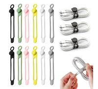 Data Cable Organizer, Elastic Reusable Silicone Cable Straps Cord Organizer for Bundling and Fastening Earphone, Phone Charger (12 PCS)