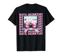 Data Scientist Science Laptop Graph Girl Coquette Bow Pink T-Shirt