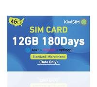 Data SIM Card 12GB 180 Days, 4G LET SIM Card Support for AT&T, T-Mobile and Verizon, Nano Card for Unlocked Cellular Security Cameras