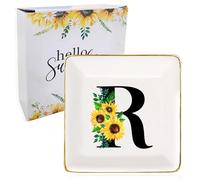 Databa Sunflower Initial Jewelry Tray,Sunflower Gifts for Women,Letter R Ring Holder Trinket Dish for Rings Earrings Necklace,Monogrammed Gifts for Women,Mom,Wife,Bridesmaids,Birthday,Christmas