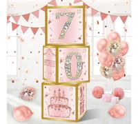 DataMoon 70th Birthday Decorations Boxes for Women - 3PCS Pink Rose Gold Happy 70th Birthday Balloons Boxes,Seventy Year Old Birth Theme Cardboard Box Decor