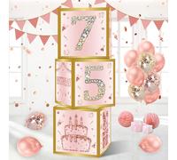 DataMoon 75th Birthday Decorations Boxes for Women - 3PCS Pink Rose Gold Happy 75th Birthday Balloons Boxes,Seventy Five Year Old Birth Theme Cardboard Box Decor