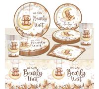 DataMoon Teddy Bear Baby Shower Decor - 97 Pcs We Can Bearly Wait Tablecloth & Plates, Napkins, Party Supplies for Boy Girl Gender Reveal, Happy Birthday