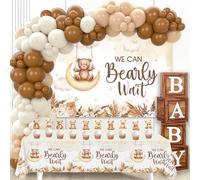 DataMoon Teddy Bear Baby Shower Decorations - Baby Boxes with Letters,Boho Balloons,We Can Bearly Wait Backdrop,Cake Topper,Tablecloth for Baby Shower,Gender Reveal Party Supplies