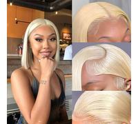 Datanala Bob Wig Human Hair Brazilian Virgin 100% Unprocessed Ear to Ear 13X4 Transparent Lace Front Straight Wigs Pre Plucked Bleached Knots Straight HD Lace Front Wig (613 bob wig, 16Inch/N)