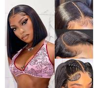 Datanala Bob Wig Human Hair Straight 13X4 Lace Front Wigs 16Inch Brazilian Virgin 100% Unprocessed Ear to Ear Transparent Lace Frontal Bob Wig Pre Plucked Bleached Knots HD Lace (16Inch)