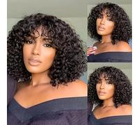 Datanala Bob Wig With Bangs - 14 Inch Human Hair, 3x1 HD Lace Glueless, Deep Wave Short Blunt Cut Silk, 180% Density, Wear and Go, Realistic Look, Natural Color for Women