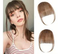 Datanala Clip in Bangs 100% Human Hair Air Bangs Clip in Hair Extensions Light Brown Air Hair Bangs With Temples Hairpieces Curved Bangs For Women Daily Wear