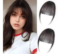 Datanala Clip in Bangs Human Hair Brown Black Brazilin Virgin 100% Human Hair Frenc Air Bangs Clip in Hair Extensions Wispy Hair Bangs With Temples Hairpieces Curved Bangs For Women Daily Wear