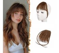 Datanala Clip in Bangs Human Hair Medium Brown Brazilin Virgin 100% Human Hair Air Hair Bangs With Temples Hairpieces Curved Bangs For Women Daily Wear(Medium Brown/Air Bangs)