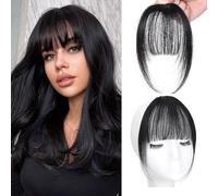 Datanala Clip in Bangs Human Hiar Brazilin Virgin 100% Unprocessed Human Hair Air Bangs Clip in Hair Extensions Bangs With Temples Hairpieces Curved Bangs For Women Daily Wear(Black/Air Bangs)