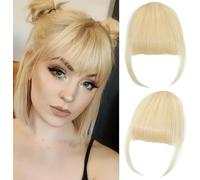 Datanala Clip in Bangs Light Blonde Brazilian Virgin 100% Unprocessed Human Hair Bangs Clip in Hair Extensions Air Hair Bangs With Temples Hairpieces Curved Bangs For Women Daily Wear