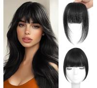 Datanala Clip in Fringe Bangs Natural Black Brazilin Virgin 100% Human Hair Bangs Hair With Temples Hairpieces Curved Bangs For Women Daily Wear