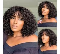 Datanala deep wave Bob Wig with Bangs 12inch Deep Curly Human Hair 3x1 HD Lace Glueless Wigs Blunt Cut Silk Bob Wig Wear and Go 180% Density Realistic Look Natural Color for Women