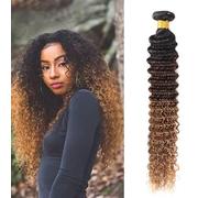 Datanala Deep Wave Ombre Human Hair Bundles Brazilian Virgin 12A Grade 100% Unprocessed Deep Curly 1 Bundle Dark Roots Human Hair Extension P1B/4/30 For Women(16Inch Deep Wave 1 Bundle)
