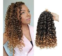 Datanala GoGo Curl Crochet Hair 12 Inch Water Wave Crochet Hair 8 Packs Long Beach Pre Looped Curl Crochet Braiding Hair Synthetic Extensions For Women (T27, 14 Inch(8packs))