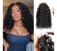 Datanala GoGo Curl Crochet Hair 14 Inch Water Wave Crochet Hair 8 Packs Long Beach Pre Looped Curl Crochet Braiding Hair Synthetic Extensions For Women (1B, 14 Inch/8packs)