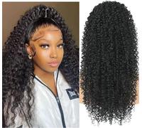 Datanala Kinky Curly Ponytail Extensions Brazilian Virgin Curly Human Hair Drawstring Ponytail Clip in Hair Extensions Natural Black Color(20inch Kinky Curly Ponytail)