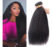 Datanala Kinky Straight Human Hair 3 Bundles Brazilian Virgin 12A Grade 100% Unprocessed Yaki Human Hair Weave Grade Natural Black Color (18 20 22Inch, kinky straight bundles)