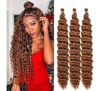 Datanala Ocean Wave Crochet Hair 30 inch Color 30# Deep Wave Curly Crochet Hair 3packs Long Inch Deep Curly Braiding Hair Extensions Long Braids Deep wave Synthetic hair for Black Women