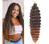 Datanala Ombre Ocean Wave Crochet Hair 22Inch/5packs Deep Wave Curly Crochet Hair Ombre Deep Curly Braiding Hair Extensions Long Inch Deep wave Synthetic Braiding hair for Black Women(T30, 22Inch)