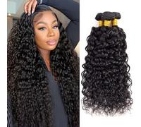 Datanala Water Wave Human Hair 3 Bundles 14 16 18Inch Brazilian Virgin 12A 100% Unprocessed Wet and Wavy Human Hair Bundles Natural Black Color for Black Women