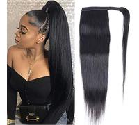 Datania, Brazilian Virgin with Hair with 12A 100% Uncombed, Human Hair Knot, Three Strands with Double Combs, a Natural Black Woman (Straight Ponytail, 18 Inches)