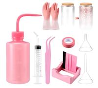 Datanly 10 Pcs Snow Globe Tumbler DIY Supplies for Glitter, Pink,White | Plastic Squeeze Bottle, Silicone Cup Cradle, Funnel, Tweezers, Bent Syringe, for Cup Making Tumbler Craft Supplies