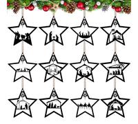 Datanly 12 Pcs Christmas Metal Nativity Scene Ornaments Christian Religious Birth of Jesus Christmas Hanging Ornament for Xmas Tree Holiday Winter Home Decor(Star)