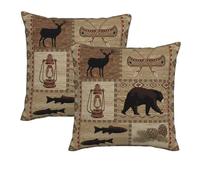 DATANSEN Set of 2 Square 18x18 inch Retro Brown Throw Pillow Covers Rustic Lodge Decorative Throw Pillowcase for Home Sofa Thick Cotton Linen Cushion Cases (45x45 cm) Oil Lantern