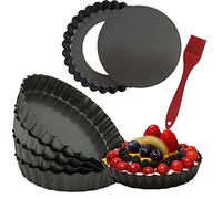 DATANYA 6 Pack 5 Inch Mini Tart Pans with Removable Bottom Round Nonstick Quiche Pan, Heavy Duty Fluted Side Pie Tart Molds for Tartlets, Mousse Cakes, Dessert Baking