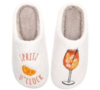 DATAROPE Cozy Time Women's Espresso Martini House Slippers, White Plush Memory Foam, Indoor Non-Slip Footwear with Embroidered Design, Novelty Coffee Cocktail Theme, O'clock Martini Slippers, 7.5-8.5