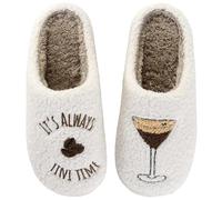 DATAROPE Cozy Time Women's Espresso Martini Slippers White Plush Memory Foam Indoor Non-Slip Shoes with Embroidered Design Novelty Coffee Cocktail Theme, Tini Time Martini Slippers, 40/41.5 EU