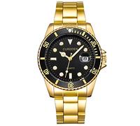 Date Analog Men Watch CURDDE Quartz Fashion Stainless Wrist Sport Men's Watch Talking Wrist Watch (Gold, One Size)