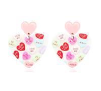 Date Day Heart Earrings for Women Love Heart Message Printed Arch Dangle Earrings Love Letters Dangle Earrings for Her Date Day(A)
