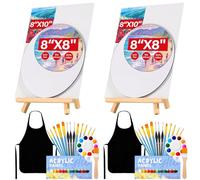 Date Night Painting Kit, 62 Pcs Detail Paint Brushes Canvas Panels with Wood Easel 12 Colors Acrylic Paint, Circular Canvas Art Aprons Sip and Paint Supplies for Adults, Kids, and Beginner