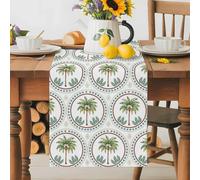 Date Palm Trees Table Runner 13x120 Inches Long Summer Vintage Abstract Green Palm Tree Botanical Cotton Linen Table Runner Burlap Style for Dinner Table Party Decor Tabletop Decorations