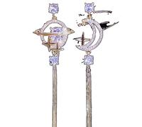 Date Party Asymmetric Star Moon Tassel Drop Earrings, 1cm x 3cm S925 Silver Gold Plated Dangle, Snake Bone Long Sparkling Crystal, Face-Elongating Skin-Friendly Present for Friend