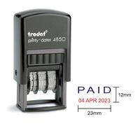 Trodat Printy 4850/L2 Self Inking Word and Date Stamp PAID 25x5mm Blue/Red Ink - 76373