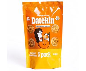Datekin Caramel Filled Cakes - Luxury Date & Sponge Tea Cakes with Melting Caramel Centre, Real Butter & Hint of Coconut - 100% Non-Hydrogenated, Premium Afternoon Tea Snack 5 Pack