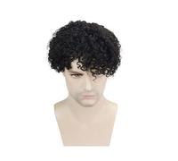 Dates Toupee for Men Small Curly Human Hair Replacement System Hairpieces Soft Full Swiss Lace 8 x10 Base Fit closely(1b#)