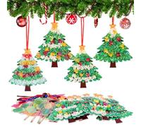 DATIFF Pack of 12 Christmas Tree Craft Sets for Children Christmas Crafts Children Christmas Decoration Paper Craft Sets Christmas Crafts with Sequins for Girls Boys Christmas Winter New Year