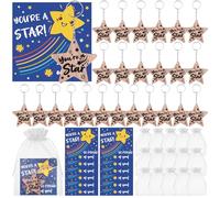 DatingShiny 24 Sets Back to School Gifts Stars Keyring Gifts with Motivational Card and Organza Bag Back to School Inspirational Gift for Pupil Bulk Class Prizes Customisable student rewards